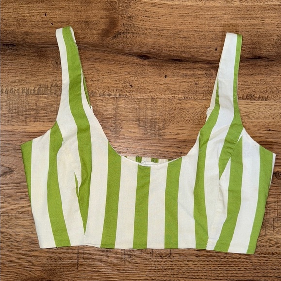 Green and White Fitted Crop Tank Top - Picture 1 of 5